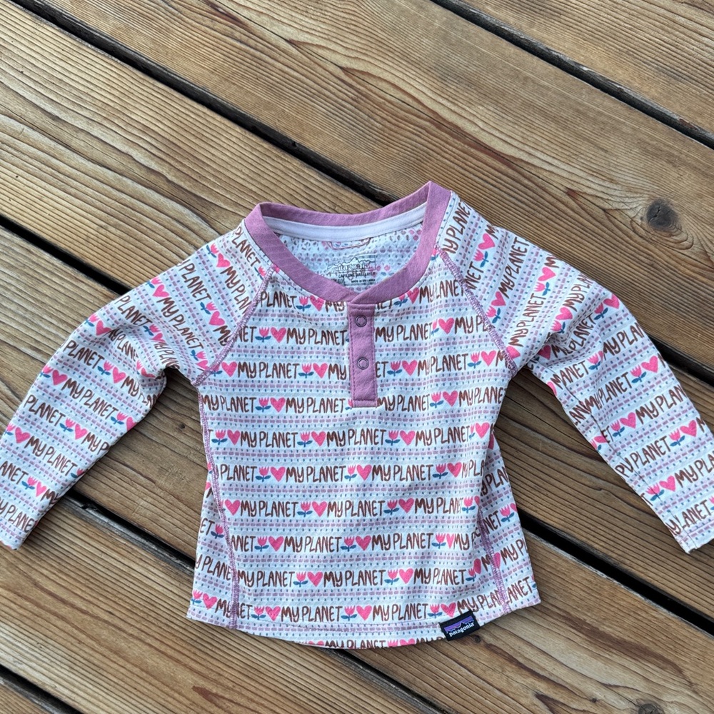 Patagonia Kids Long Sleeve Shirt - Pink and White